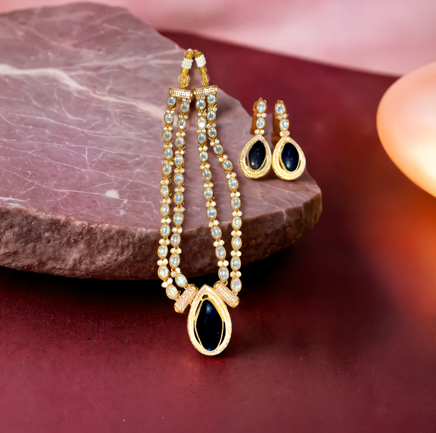 Royal Blue Drop Kundan Set
